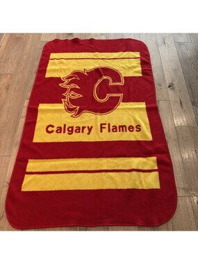 Vintage San Marcos Acrylic Blanket NHL Hockey Calgary Flames 80"x50"